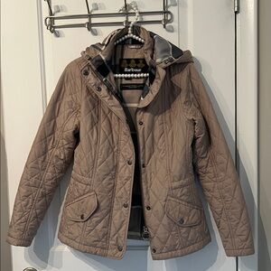 Barbour Quilted Tan Jacket with Removable Hood